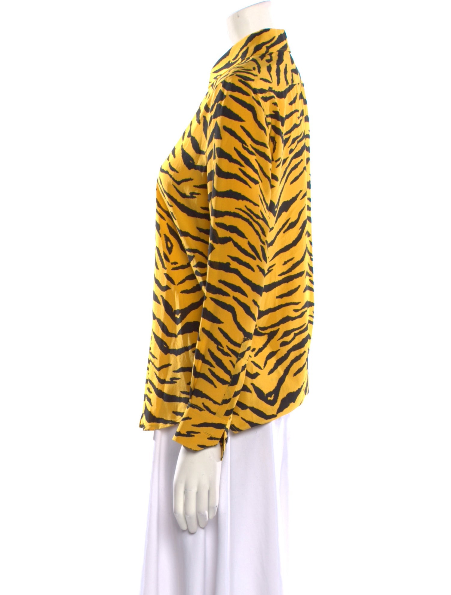 Saint Laurent Silk Animal Print Button-Up Top